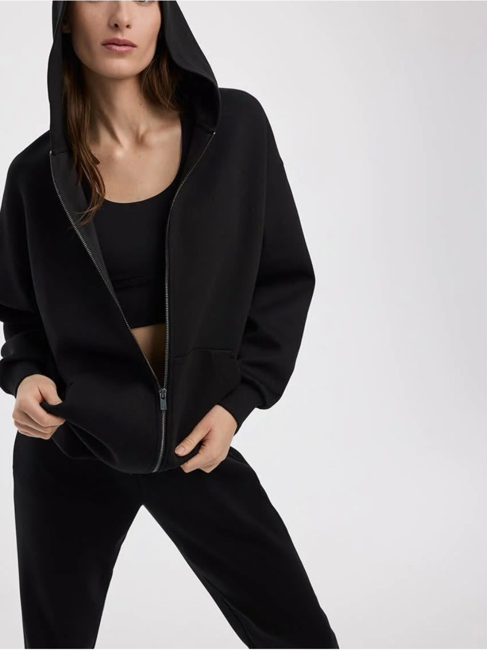 Reitmans Black Hooded Zip Jacket